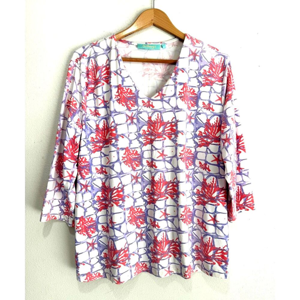 Anthony's resort wear t shirt spring summer geometric floral casual women 1X